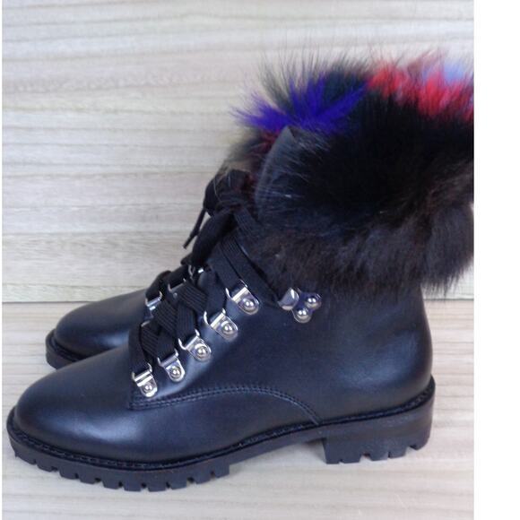 Rebecca Minkoff Jaylin Black Leather Boot With Rainbow Fur Womens Size‎ 6.5 - Picture 3 of 8